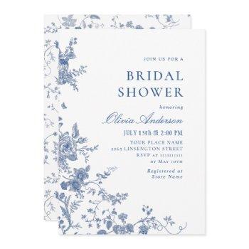 elegant victorian blue french floral bridal shower invitation