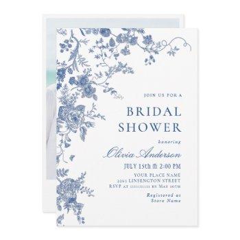 elegant victorian blue french floral bridal shower invitation