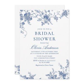 elegant victorian blue french floral bridal shower invitation