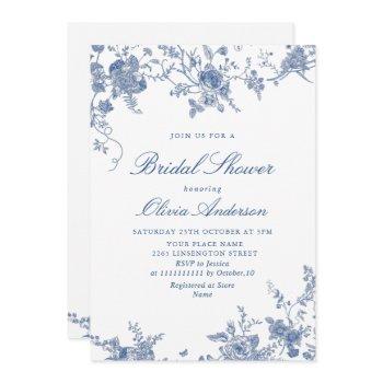 elegant victorian blue french floral bridal shower invitation