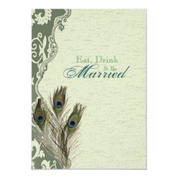 Elegant Vintage Country Peacock Rehearsal Dinner Invitation Front View