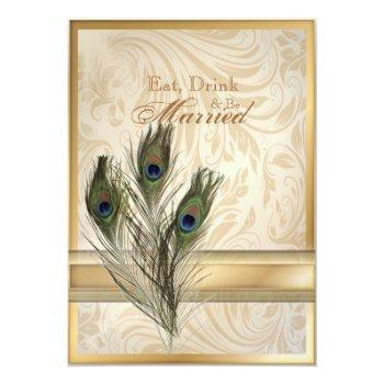 Elegant Vintage Damask Peacock Rehearsal Dinner Invitation Front View