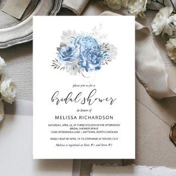 elegant vintage floral blue silver bridal shower invitation