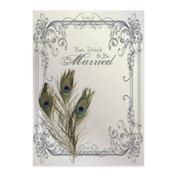 elegant vintage floral peacock rehearsal dinner invitation