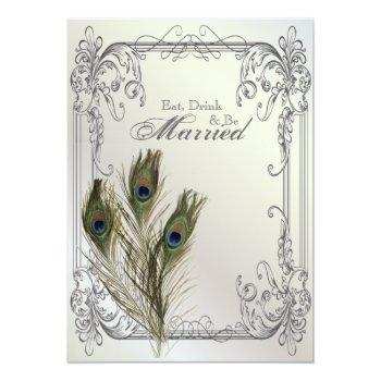 Elegant Vintage Floral Peacock Rehearsal Dinner Invitation Front View