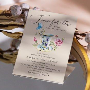 elegant warm ivory floral tea party bridal shower invitation