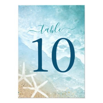 Elegant Watercolor Beach Table Number Cards Front View