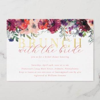 elegant watercolor floral brunch bridal shower foil invitation