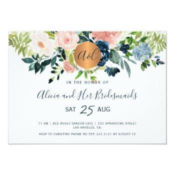 Elegant Watercolor Navy Floral Bridesmaids Brunch Invitation Front View