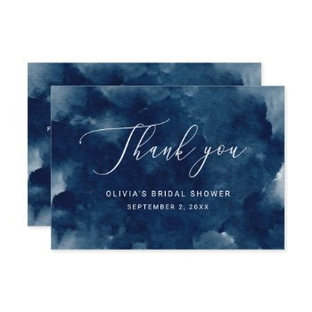 elegant watercolor navy nautical bridal shower thank you card