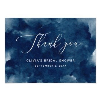 Elegant Watercolor Navy Nautical Bridal Shower Thank You Card Front View