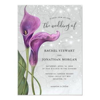 Elegant Watercolor Purple Calla Lily Wedding Invit Invitation Front View