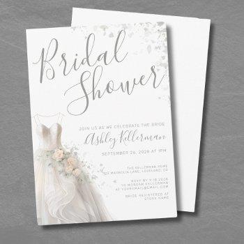 elegant wedding dress bridal shower invitation