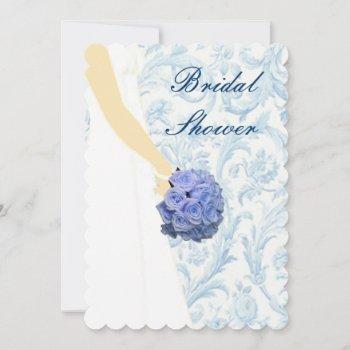 elegant wedding gown blue bridal shower invitation