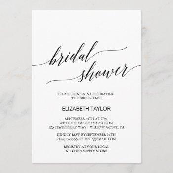 elegant white and black calligraphy bridal shower invitation