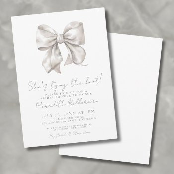 elegant white bow bridal shower invitation