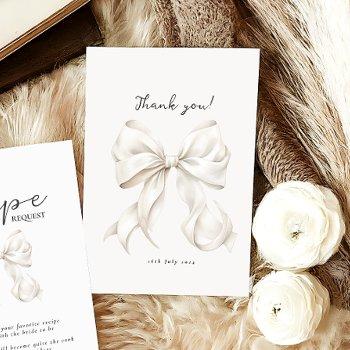 elegant white bow bridal shower thank you card