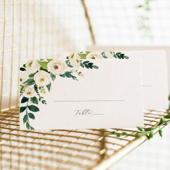 Elegant White Floral Flat Wedding Place Card Front View