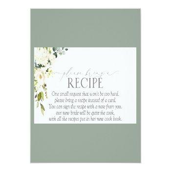 Elegant White Gray Green Please Bring A Recipe Enclosure Card Front View