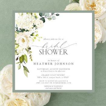 elegant white gray green watercolor bridal shower invitation