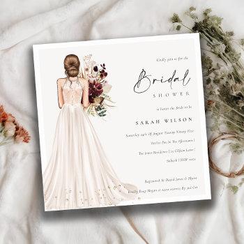 elegant white wedding gown bridal shower invite
