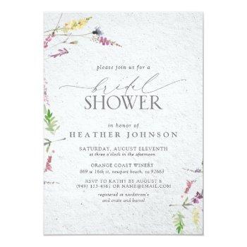 Elegant Wildflower Watercolor Floral Bridal Shower Invitation Front View