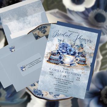 elegant winter floral teacup bridal shower invitation