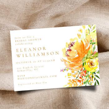 elegant yellow watercolor floral bridal shower invitation