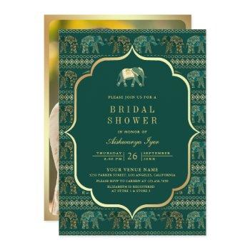 emerald and gold elephant indian bridal shower invitation