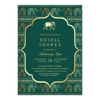 Emerald And Gold Elephant Indian Front View