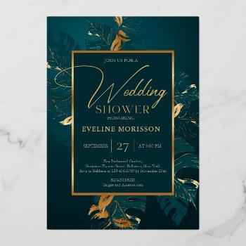 emerald green and real gold foil wedding shower foil invitation