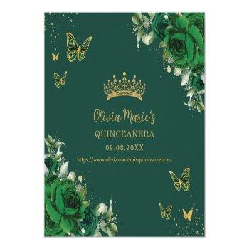 Emerald Green Butterflies Quinceanera Rsvp Qr Code Enclosure Card Front View