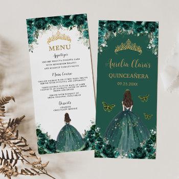 emerald green floral princess quinceañera menu