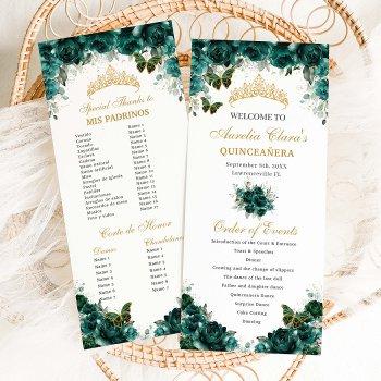 emerald green floral quinceañera order of events program