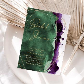 emerald green & plum purple bridal shower invite