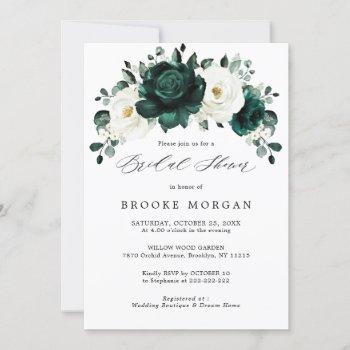 emerald greenery eucalyptus white bridal shower invitation