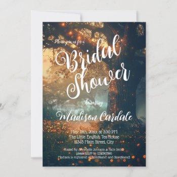 enchanted forest oak tree fairy lights bridal invitation