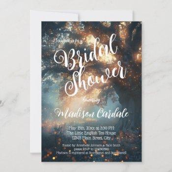 enchanted forest oak tree fairy lights bridal invitation