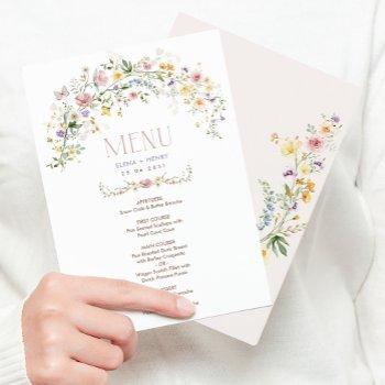enchanted soft wildflower garden wedding menu card