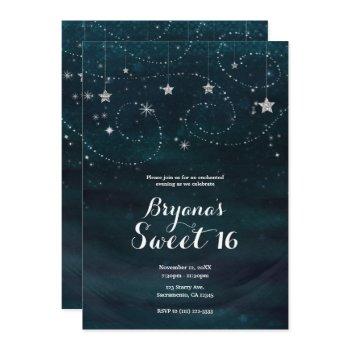 enchanted starry night silver & blue party invitation
