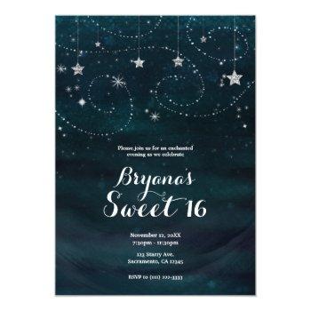 Enchanted Starry Night Silver & Blue Party Invitation Front View