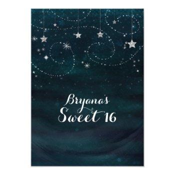 Enchanted Starry Night Silver & Blue Party Invitation Front View