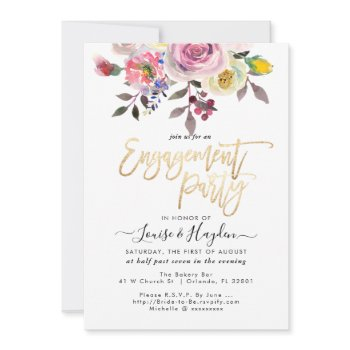 engagement party pastel watercolor flowers announcement
