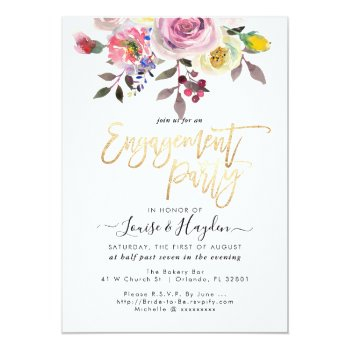 Engagement Party Pastel Watercolor Flowers Announcement Front View