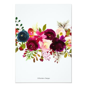 Engagement Party Watercolor Flowers, Burgundy Navy Announcement Front View
