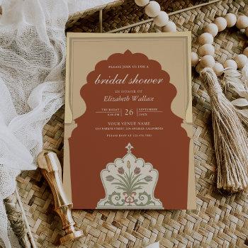 ethnic indian ivory arch terracotta bridal shower invitation