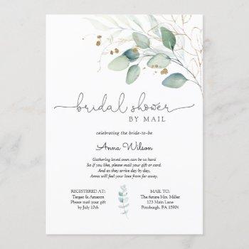 eucalyptus and gold bridal shower by mail invitation