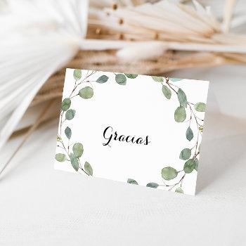 Eucalyptus Calligraphy Folded Wedding Gracias Card Front View