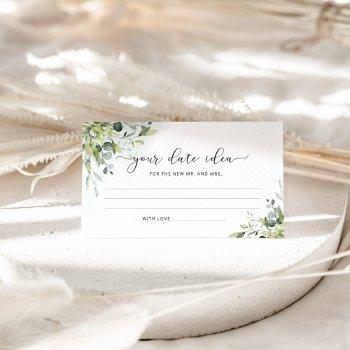 eucalyptus date night ideas. date jar enclosure card