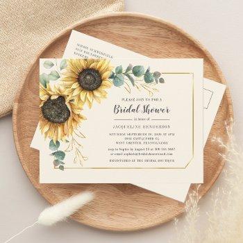 eucalyptus floral sunflower script bridal shower invitation postcard